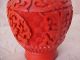 Vintage Chinese Cinnabar Vase 4 Inch Sticker Blue Enamel Interior Vases photo 2