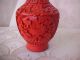 Vintage Chinese Cinnabar Vase 4 Inch Sticker Blue Enamel Interior Vases photo 3