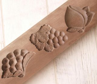 Japanese Antique Kashigata Grapes Peach Loquat W/ Cover Hand Carved Wooden Mold photo
