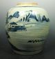 Chinese Antique Blue And White B & W Village Fishing Scene Porcelain Jar Vase Vases photo 2