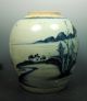 Chinese Antique Blue And White B & W Village Fishing Scene Porcelain Jar Vase Vases photo 4
