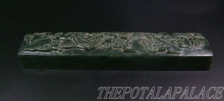 Old Chinese Spinach Nephrite Jade Paperweight 16/17thc.  Powerful Dragon Carved photo