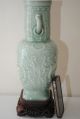Early 20thc Chinese Antique Porcelain Celadon Glazed Vase Detailed Carved Other photo 1