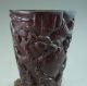 Old Chiense 100% Ox Horn Carved Pine Tree And Man Jiao Cup Carving Other photo 2