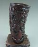 Old Chiense 100% Ox Horn Carved Pine Tree And Man Jiao Cup Carving Other photo 7