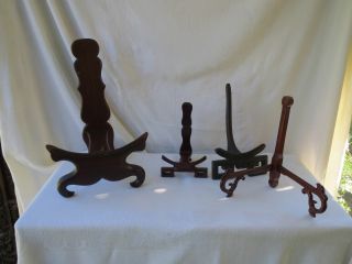 Vintage Chinese Hand Carved Teak Wood For Charger,  Plates Display Four Stands Nr photo