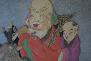 Antique Chinese Silk Dolls Tao God Myth Qilin Immortals Textile Story Staging photo
