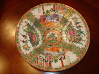 Antique Chinese Rose Medallion Soup Bowl Plate G,  8 1/2 