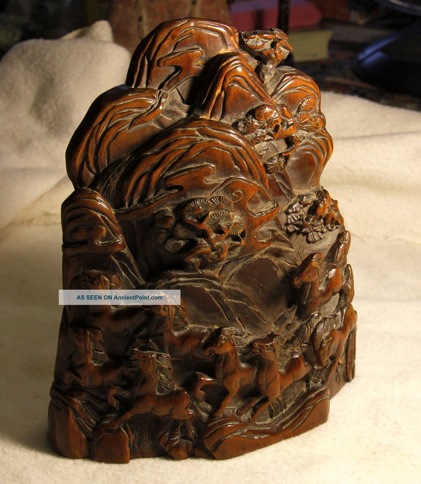Boxwood Carving 8 Horses Mountain Table Display Other photo