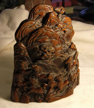 Boxwood Carving 8 Horses Mountain Table Display photo