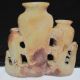 Antique Chinese Export Carved Soapstone Triple Vase~8 