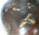 Signed Japanese Bronze Meiji Period Vases Raised Mixed Metal Decoration Pair Vases photo 1