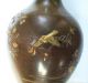 Signed Japanese Bronze Meiji Period Vases Raised Mixed Metal Decoration Pair Vases photo 5