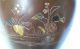 Signed Japanese Bronze Meiji Period Vases Raised Mixed Metal Decoration Pair Vases photo 6