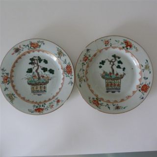 Pair Of 18th Century Chinese Famille Verte Porcelain Plates,  Kangxi Period photo