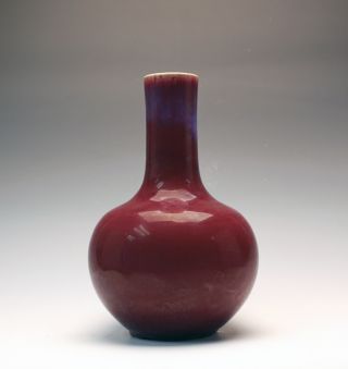Antique Chinese Red Flamble Glazed Ox Blood Globular Porcelain Vase - 18th C. photo