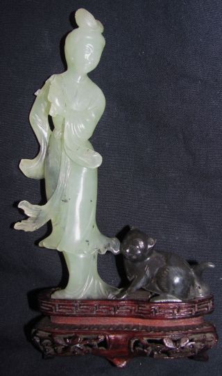 Chinese Jade Figure Of A Quan Yin With Cat photo