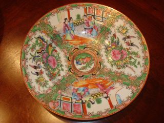 Antique Chinese Rose Medallion Soup Bowl Plate C,  8 1/2 