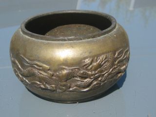 Antique Bronze Censor Bowl W Dragons photo