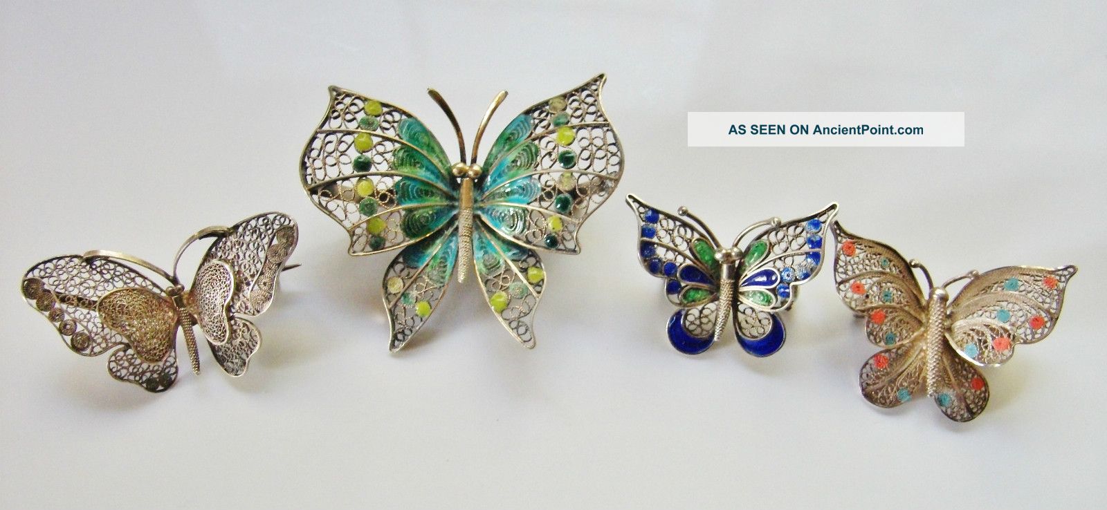 4 Antique Enamel Brooches - With Gorgeous Details - Chinese Sterling Butterflies Necklaces & Pendants photo
