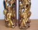 Antique Pair Elder Asian Chinese Carved Wood Panel Screen Other photo 2