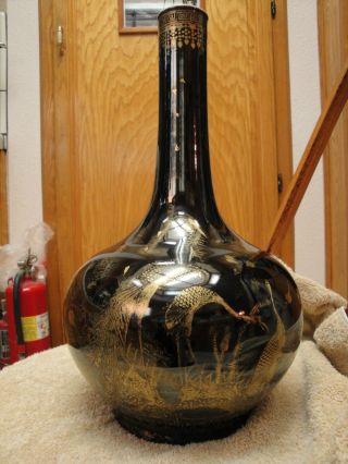 Gorgeous Antique Chinese Large Black Ground With Gold 15 3/4 