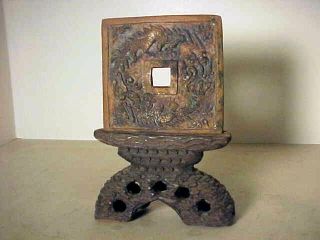 Unusual Old Chinese Dragon Plaque In Wood Carved Stand Estate Found photo