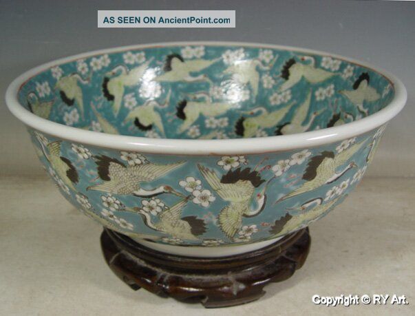 Large Famille Rose Porcelain Bowl W Crane 16 