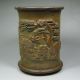 Old Chinese Hand Carved Pine Tree / Character Bamboo And Rosewood Big Brush Pot Brush Pots photo 1