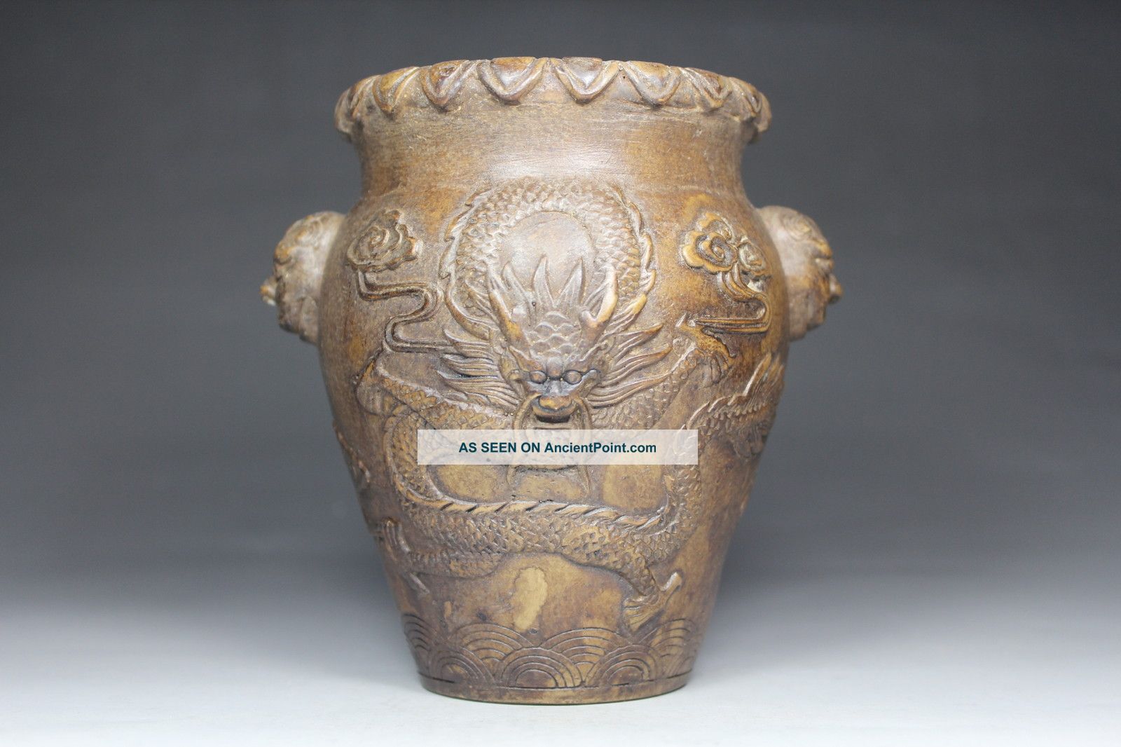 Chinese Handwork Alabaster Dragon Flower Old Jar Pots photo