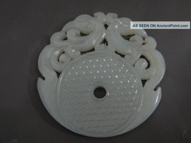 Antique Chinese Nephrite Hetian White Jade Pendant Two Phoniex 18 - 19th Qing Necklaces & Pendants photo