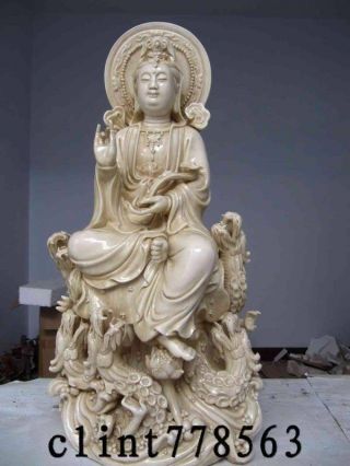 Chinese Folk Collection White Porcelain Sit 5 Long Kwan - Yin Buddha Statues photo