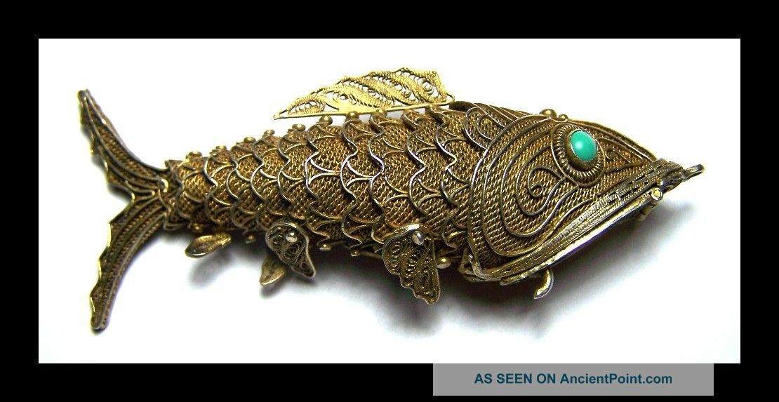 Filigree Pendant Antique Chinese Silver Perfumer Vinaigrette Spice Box Fish Necklaces & Pendants photo