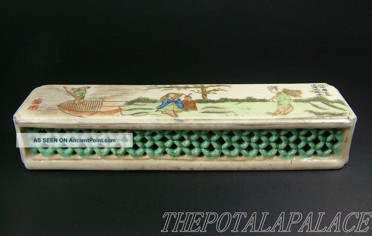 Old Chinese Porcelain 19th Famille Rose Paperweight Landscape Painted Other photo