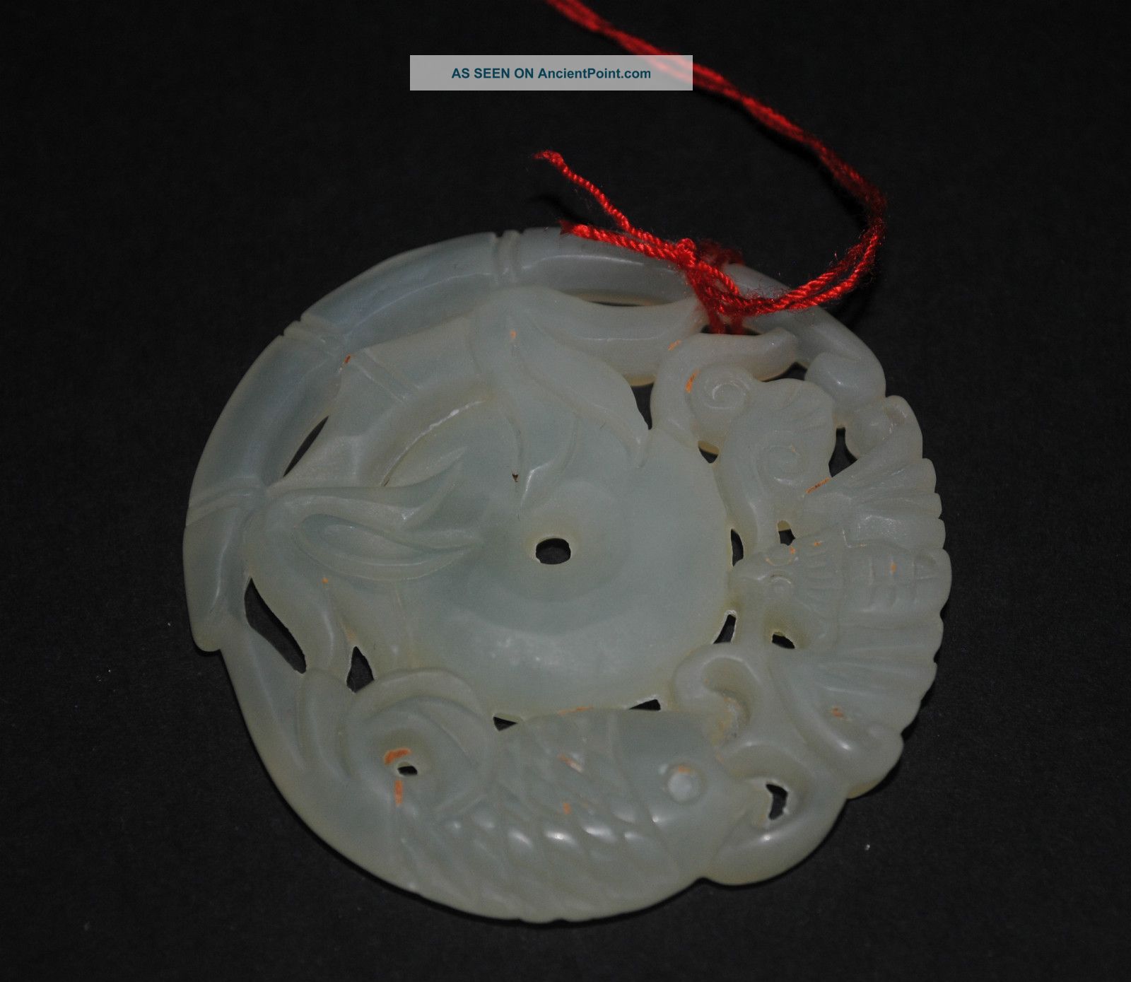 Fine Antique Chinese Carved White Jade Pendant Carving Fish Bat Bamboo Necklaces & Pendants photo