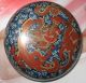 Pretty Antique Asian Brass & Blue Enamel Dragon Cloisonne Lidded Bowl 5.  5 
