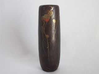 Japanese Vintage Wooden Vase W/copper Inlay/ Paulownia/ Tasteful Design/ 458 photo