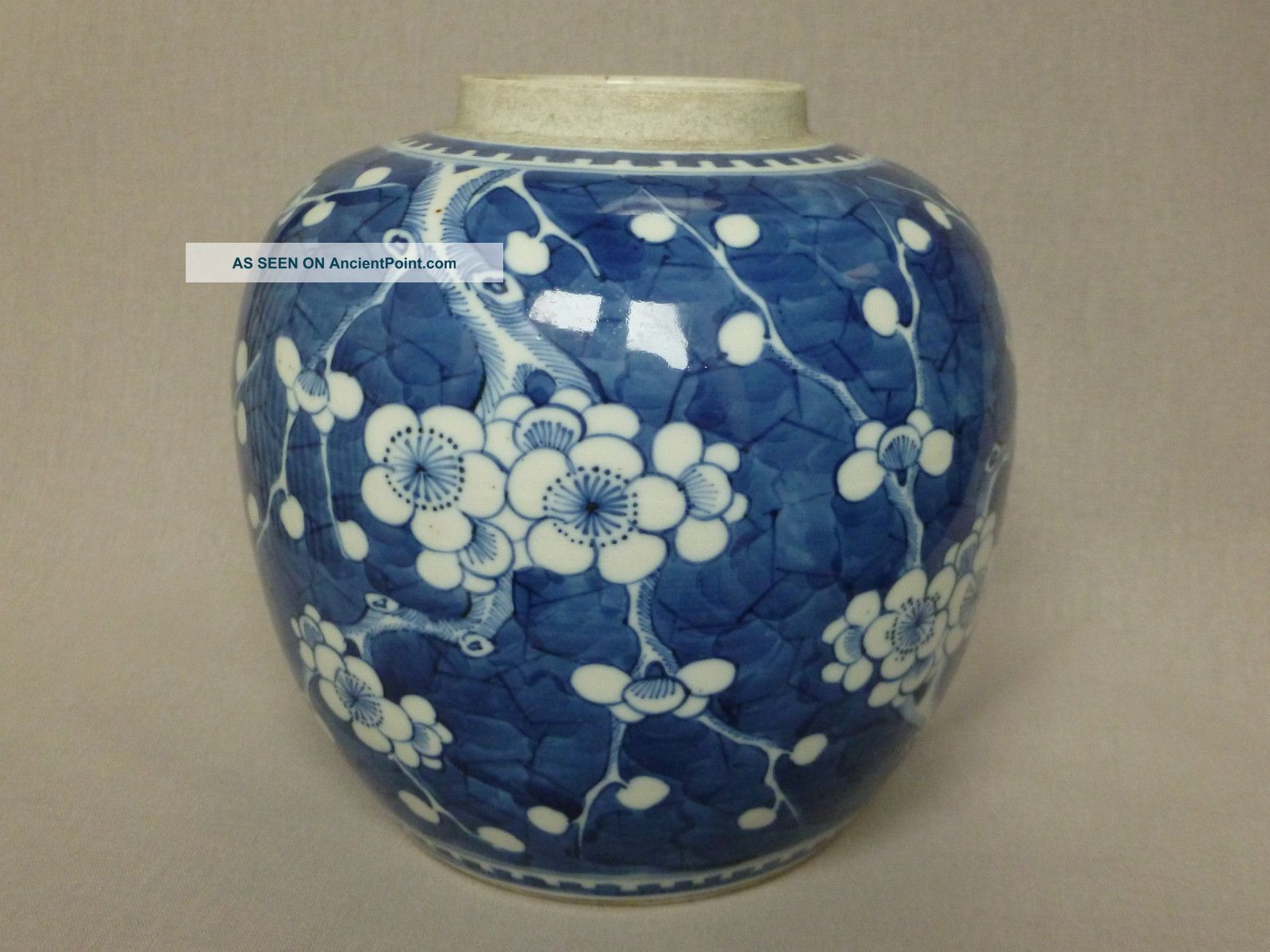 Antique Chinese C1700 Kangxi Period Blue & White Prunus Jar Vases photo