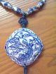 Vtg Antique Chinese Asian Blue White Porcelain Bead Necklace Phoenix Medallion Necklaces & Pendants photo 1