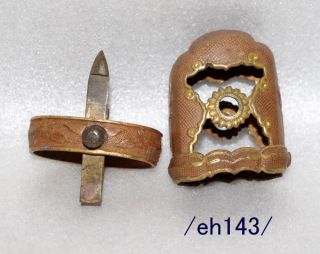Fuchi - Kashira For Saber,  Old Imperial Army,  Stopper,  Early Showa,  Copper/eh143/ photo