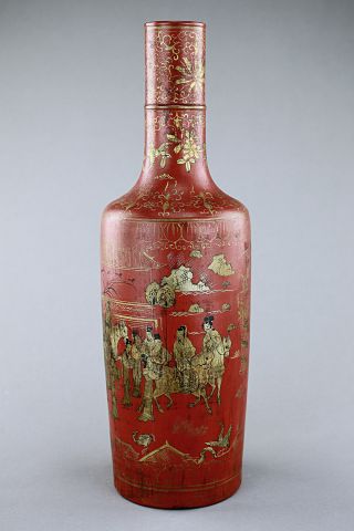 Tall Antique Chinese Red Porcelain Vase photo