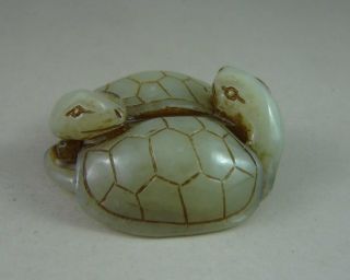 Old Chinese Hetian Jade Carved Double Turtles Carving photo