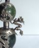 Rare Asian Antique Chinese Green Jade Silver Snuff Bottle With Dragons Boxes photo 1