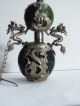 Rare Asian Antique Chinese Green Jade Silver Snuff Bottle With Dragons Boxes photo 2