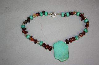 Sterling Silver Enameled With Blue Coral And Agate Necklace photo