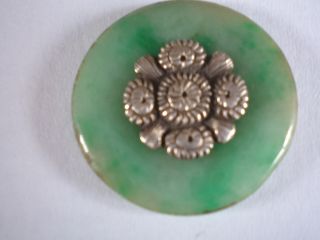 Chinese Antique Jade Disc / Brooch With Solid Silver photo