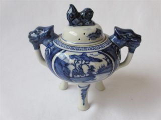 Japanese Kutani Ware Incense Burner Koro W/sign/ Blue & White Porcelain/ 607 photo