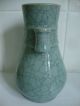 Antique Chinese Celadon Crackle Glaze Tube Handled Porcelain Pottery Vase Vases photo 1