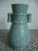 Antique Chinese Celadon Crackle Glaze Tube Handled Porcelain Pottery Vase Vases photo 6