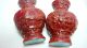 19 Cent Antique Red Cinnabar Lacquer Chinese Carved Pair Vase Cloisonne Vases photo 11